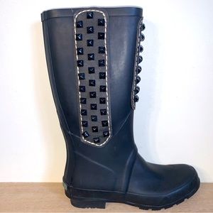 NEW BCBGMAXAZRIA Black Studded Rain Boots. Rubber, Mid Calf High